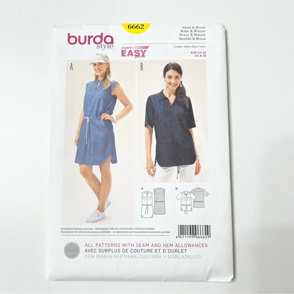 Burda 6662 Dress & Blouse Sewing Pattern | Easy | Sizes 8–20